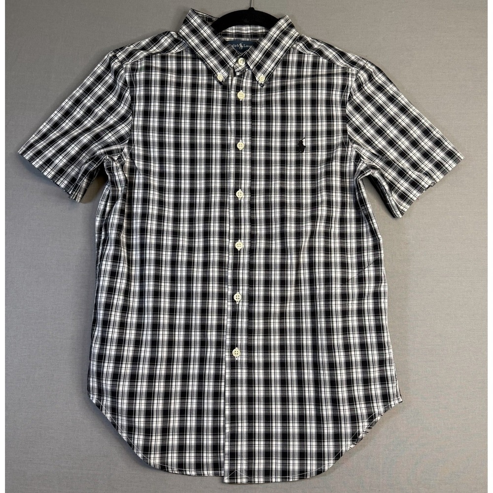 Ralph Lauren Boys M Woven Cotton Plaid Short Sleeve Button-Down Pockets
